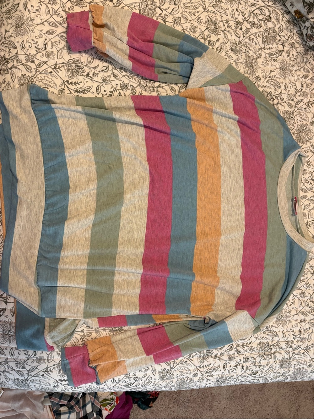 Pink Lily Multicolor Striped Crewneck Sweater — Pink, Blue, Green, Orange, Cream